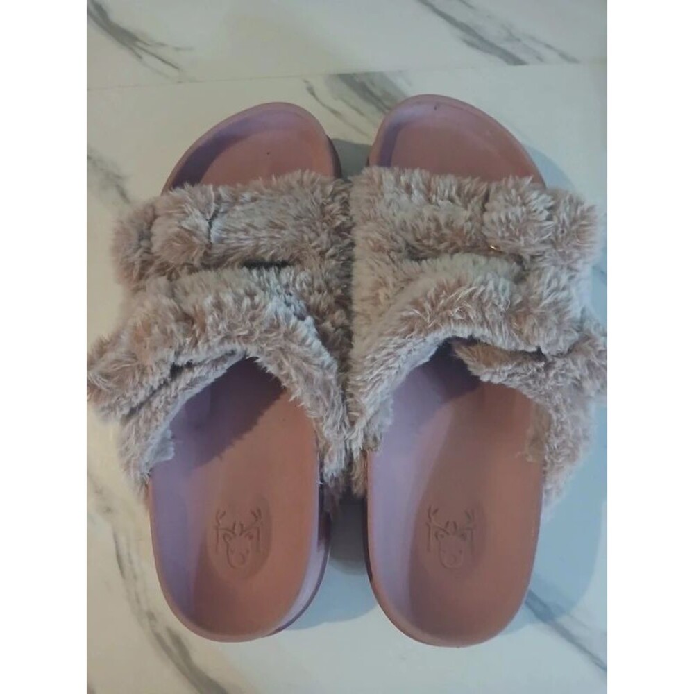 Kuailu pink faux fur house shoes